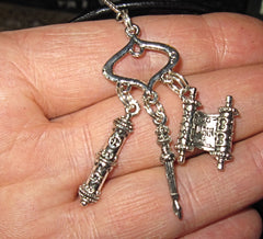 euro triple charm necklace Torah Mezuzah Yad