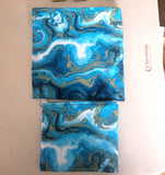 swirly wavy turquoise blue white matzah afikomen handmade set