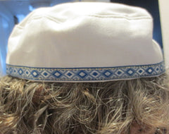 White Bucharian kippah with tapestry trim