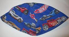 Blue Hotwheels racing cars 4 panel kippah