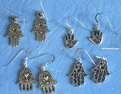 Handmade hand of Fatima G-d silver earrings