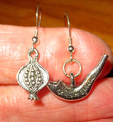 Shofar pomegranate silver handmade earrings