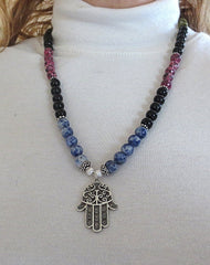 gemstone Hamsa beaded necklace on sale