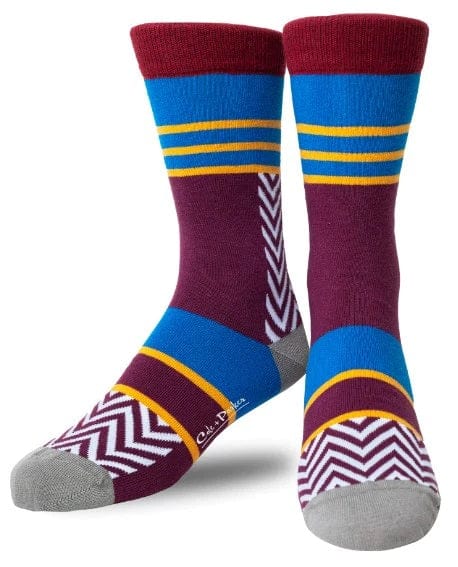 Men's Burgundy Crew Sock with Multi Patterns by Cole and Parker
