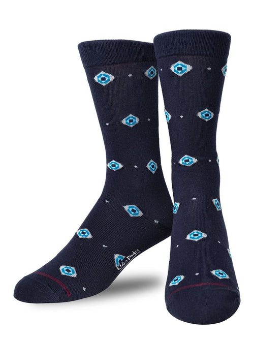 Men's Navy Blue Pattern Crew Socks by Cole and Parker