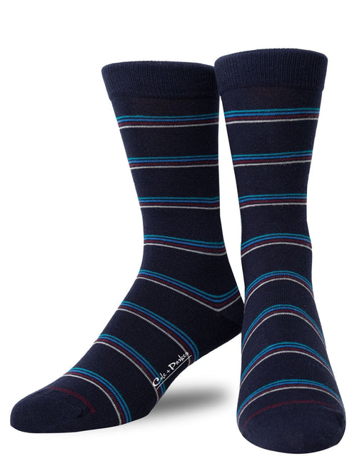 Men's Midnight Blue Striped Crew Socks by Cole and Parker