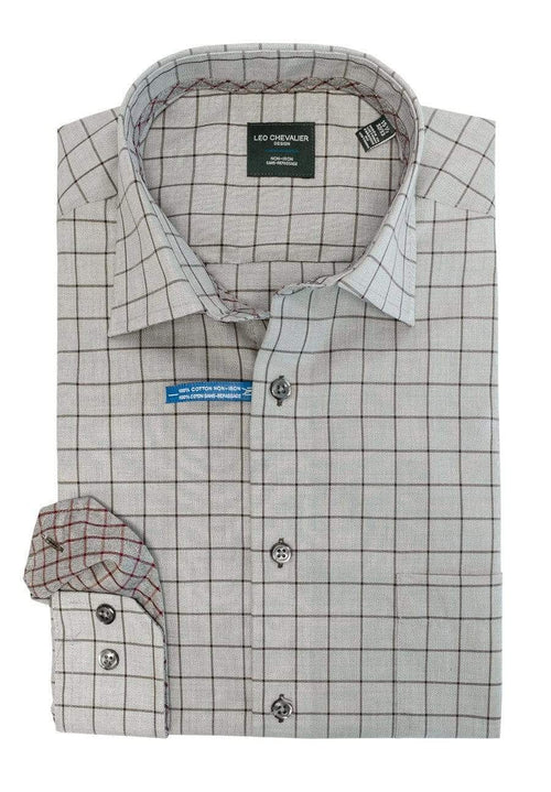 Leo Chevalier Grey Long Sleeve 100% Cotton Non-Iron Dress Shirts