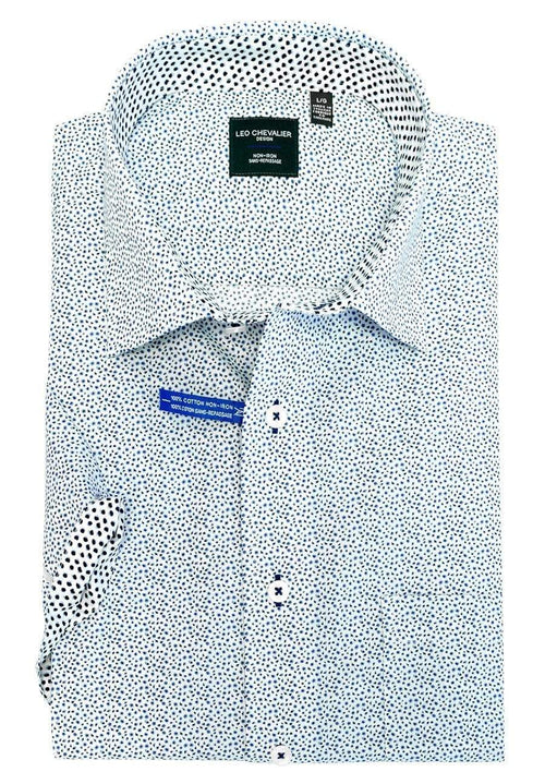 Contemporary Fit Blue Cotton Short Sleeve Sport Shirts Leo Chevalier