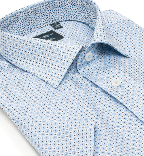 Leo Chevalier Light Blue Printed Cotton Short Sleeve Sport Shirts