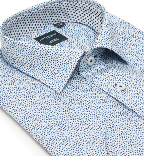 Contemporary Fit Blue Cotton Short Sleeve Sport Shirts Leo Chevalier