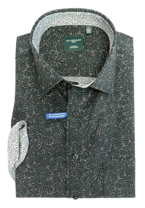 Black Printed Cotton Short Sleeve Sport Shirts by Leo Chevalier