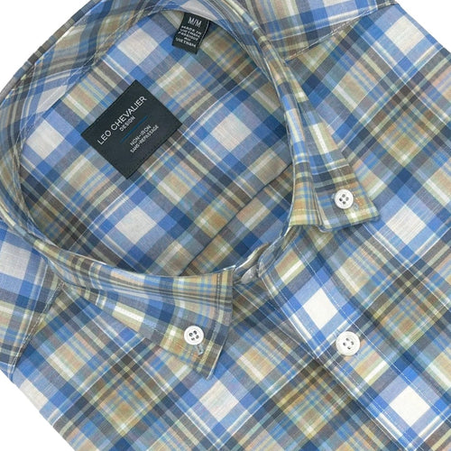 Blue Plaid Cotton Non-Iron Short Sleeve Shirt