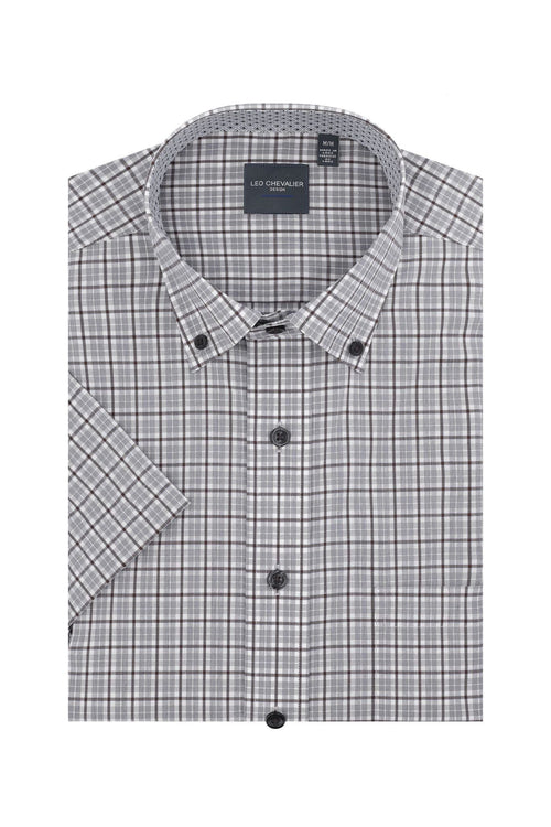 Grey Check Short Sleeve Button Down Shirt