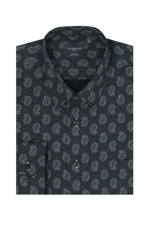 Navy Paisley Print Shirt Elegant 100% Cotton Non-Iron Perfection