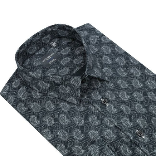 Navy Paisley Print Shirt Elegant 100% Cotton Non-Iron Perfection