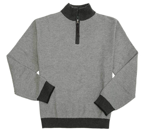 Charcoal 100% Cotton Quarter Zip Mockneck at The Abbey Collection