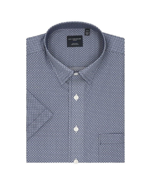 100% Cotton Blue Printed Hidden Down Collar Cotton Short Sleeve Shirts