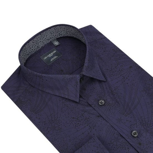 Shop the Latest Navy Modern Printed Long Sleeve | Hidden Button-Down Collar