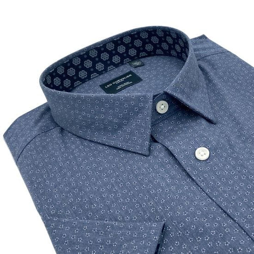 Grey Printed Hidden Down Collar 100% Cotton Short Sleeve Shirts