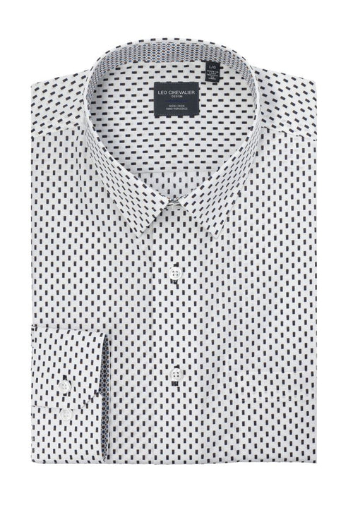 Elegant White Shirt, Black Print Design 100% Cotton Non-Iron Long Sleeve