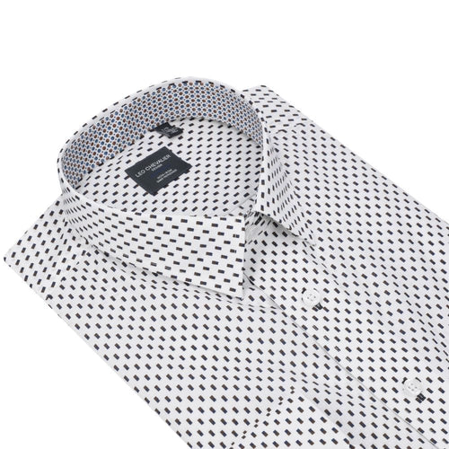 Elegant White Shirt, Black Print Design 100% Cotton Non-Iron Long Sleeve