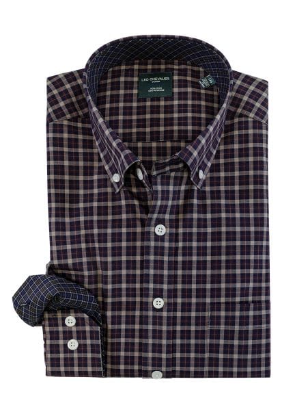 Leo Chevalier Purple Check Cotton Button Down Collar Long Sleeve Shirts