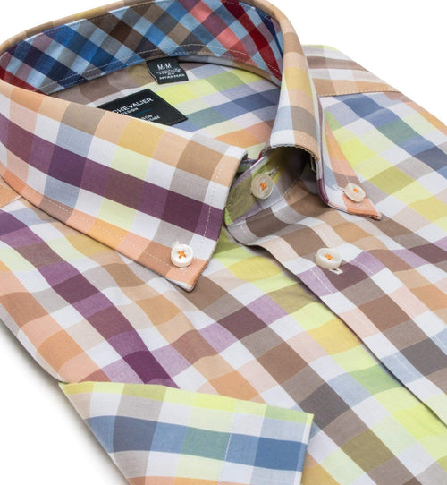 Multi Color Plaid Cotton Non Iron Button Down Short Sleeve Sport Shirts
