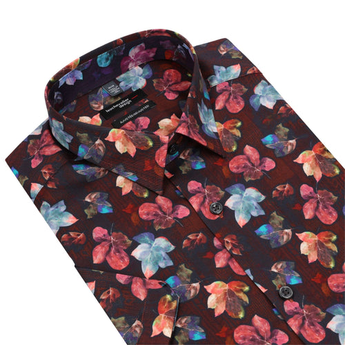 Multi Colored Leaf Print Short Sleeve Shirt