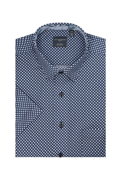 Navy Dotted Print Button-Down Men's Short Sleeve
