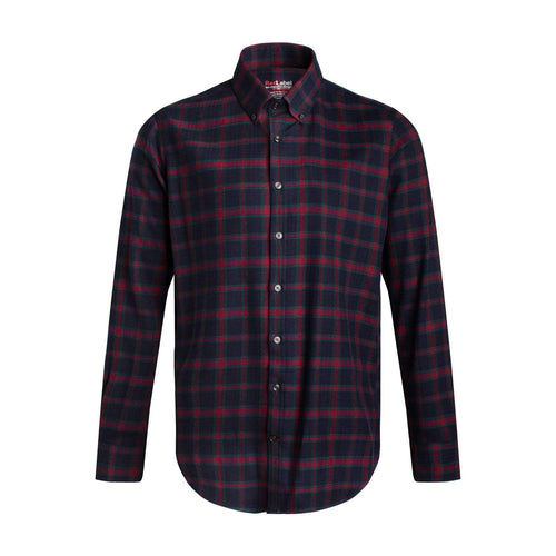 Navy Plaid Voyage Performance Fitted Button Down Long Sleeve Shirts