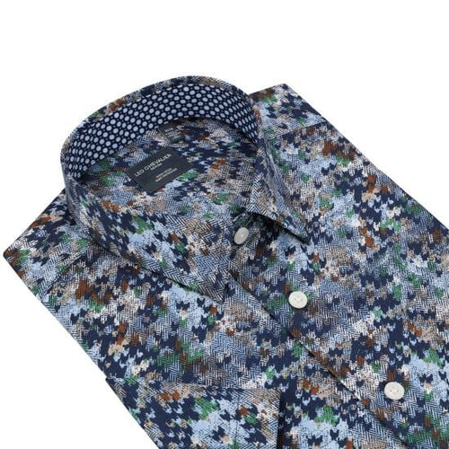 Blue Abstract Men's Short Sleeve Hidden Button Down Shirt