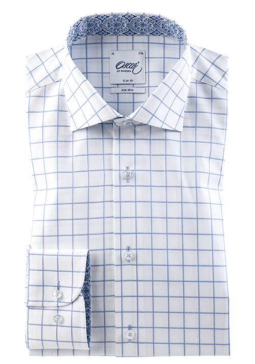 Long Sleeve White Shirt With Blue Check by Oscar of Sweden