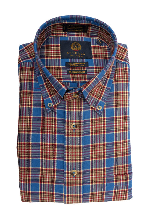 Made in Canadian Blue Plaid Viyella Long Sleeve Button Down Shirts