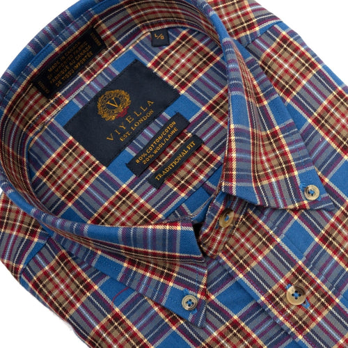 Made in Canadian Blue Plaid Viyella Long Sleeve Button Down Shirts