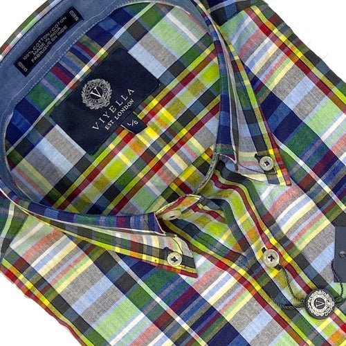 Brighten Up with Men's Madras Yellow Plaid Short Sleeve Button Down Shirts