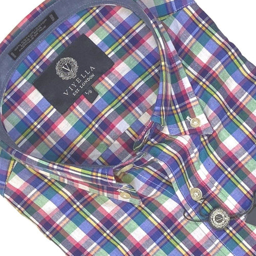 Men's Rose Plaid 100% Cotton Madras Short-Sleeves Sport Shirt to Stand Out