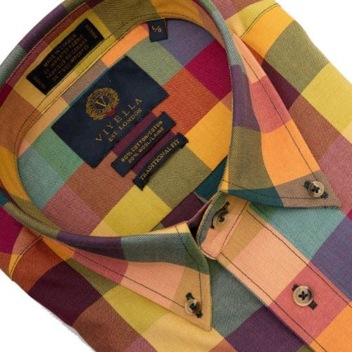 Canadian Made Viyella Multi Bright Plaid Button Down Long Sleeve Shirts