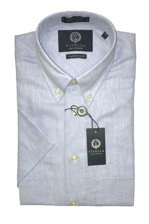 Blue Men's Premium Cotton & Linen Short Sleeve Button Down Shirts
