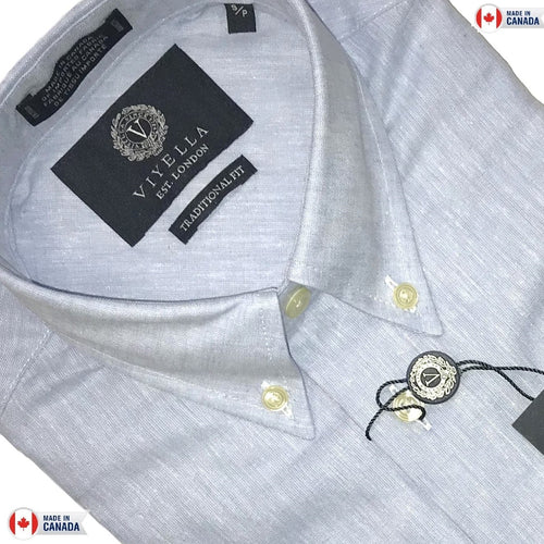 Blue Men's Premium Cotton & Linen Short Sleeve Button Down Shirts
