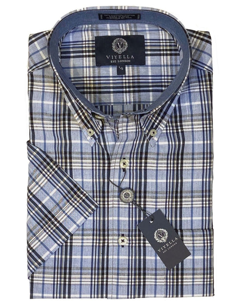 Chambray Madras Button-Down. A Men's Short Sleeve Sports Shirt Essential