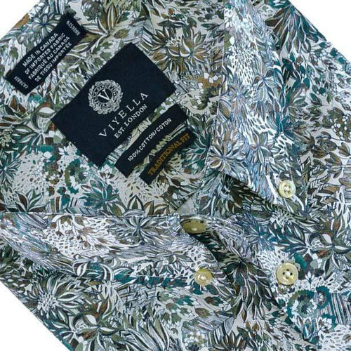 Viyella Canadian Made Cotton Short Sleeve Sport Shirt in Multi Green Print