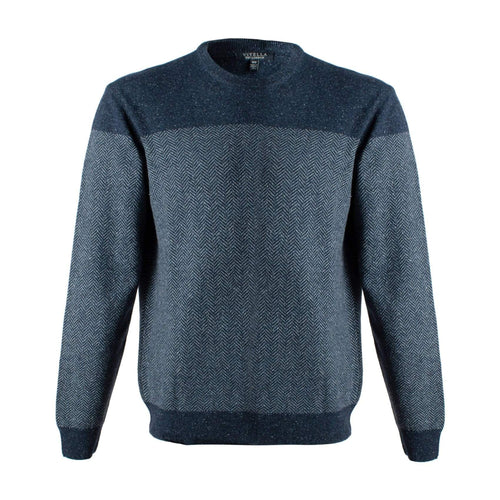 Discover Classic Style of these Blue 100% Cotton Tonal Herringbone Crewneck: Crafted with Excellence in Italy