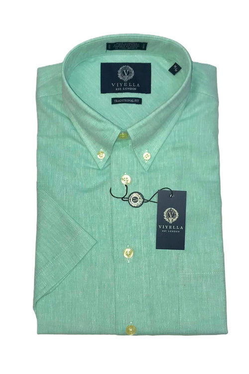 Men's Mint Premium Cotton & Linen Short Sleeve Button Down Shirts