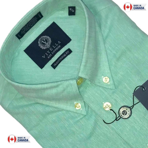 Men's Mint Premium Cotton & Linen Short Sleeve Button Down Shirts