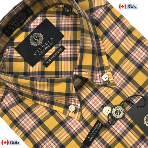 Yellow Plaid Short Sleeve Shirts for Men: Breathable & Comfortable Fit