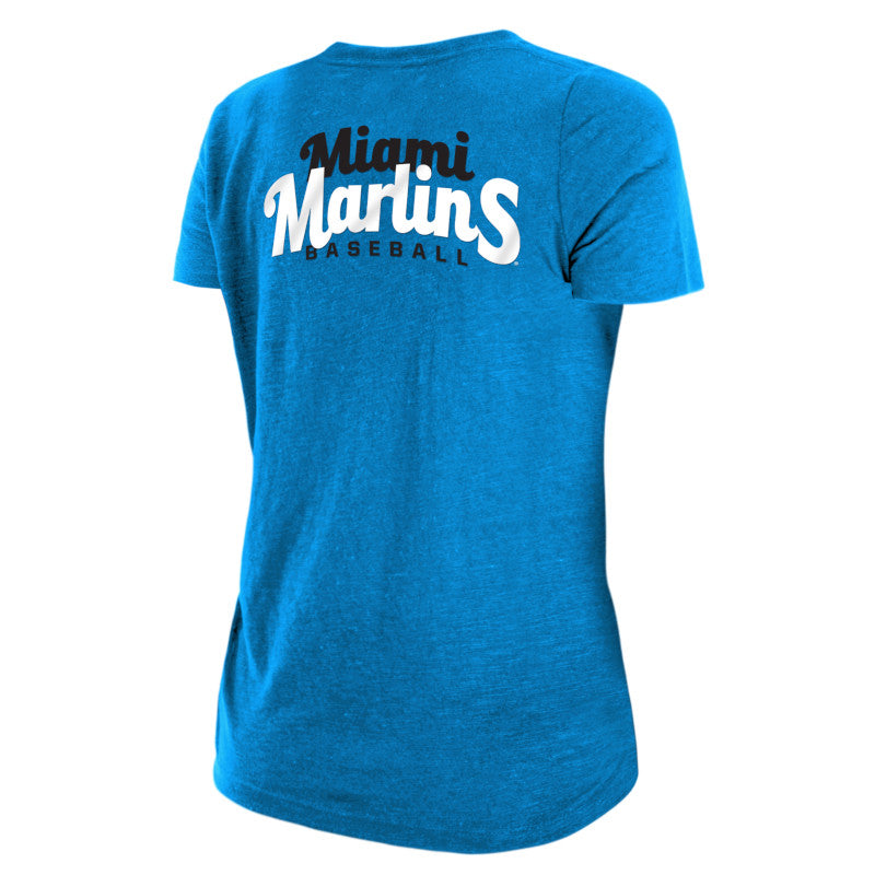Miami Marlins New Era Women's Tri-Blend Raw Edge Jersey Tank Top -  Heathered Blue