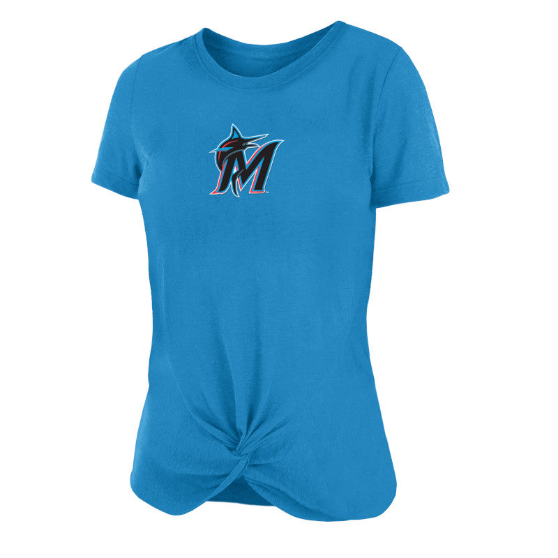 Miami Marlins New Era Women's Tri-Blend Raw Edge Jersey Tank Top -  Heathered Blue