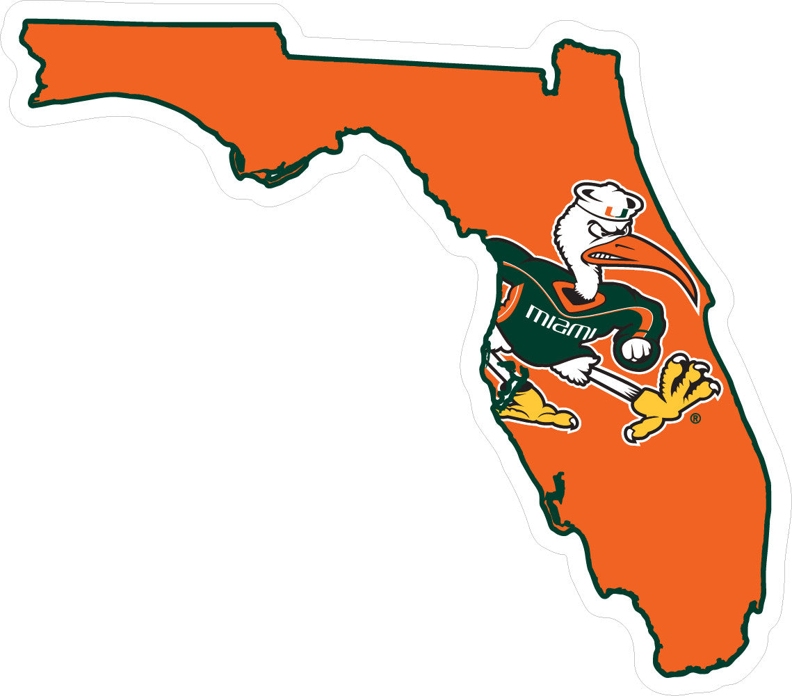 Miami Hurricanes Decal State of Florida with Sebastian - CanesWear at Miami FanWear