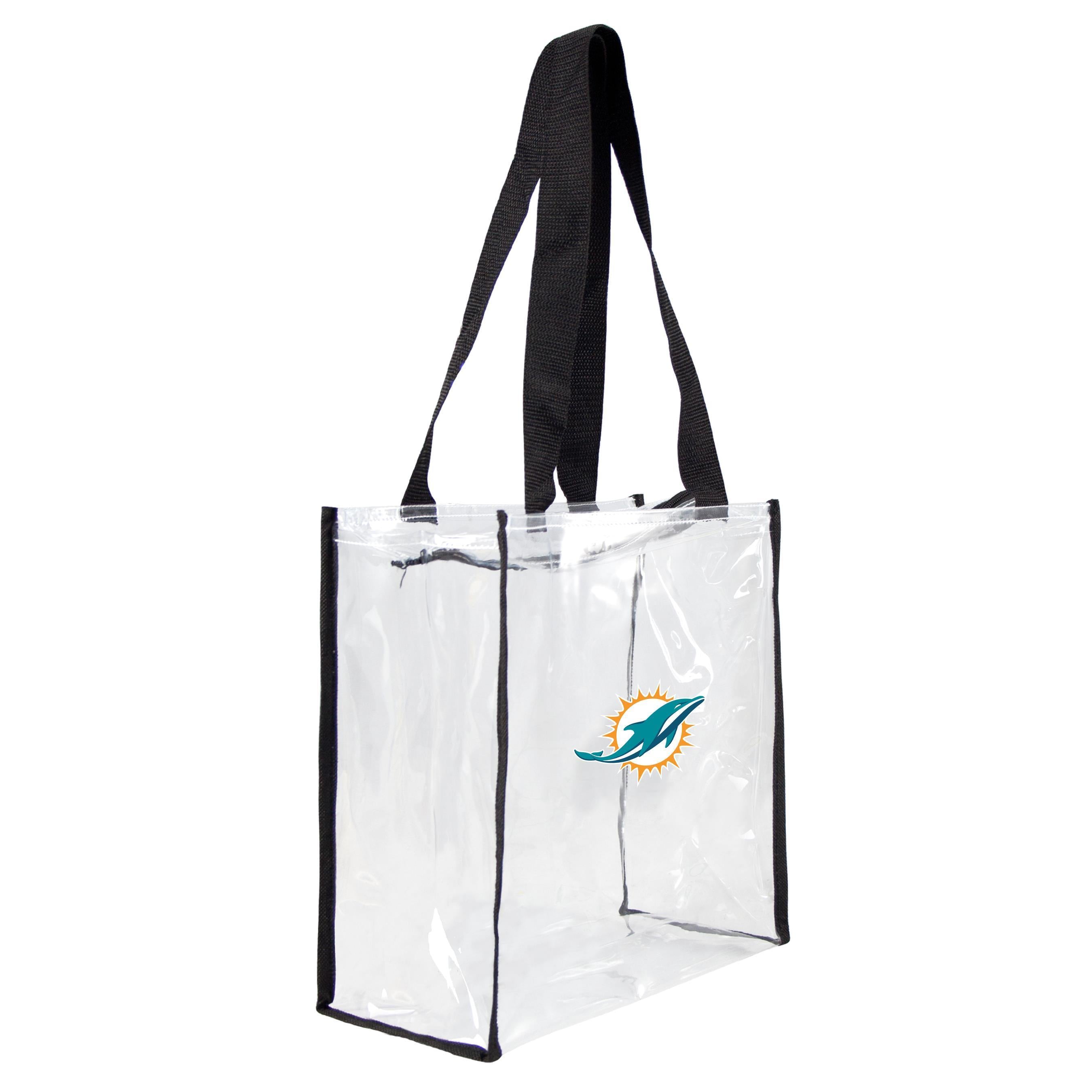 Littlearth NFL Miami Dolphins Stadium Friendly Clear Carryall Crossbody Bag  with Team Logo, 12 x 12 x 6, Clear