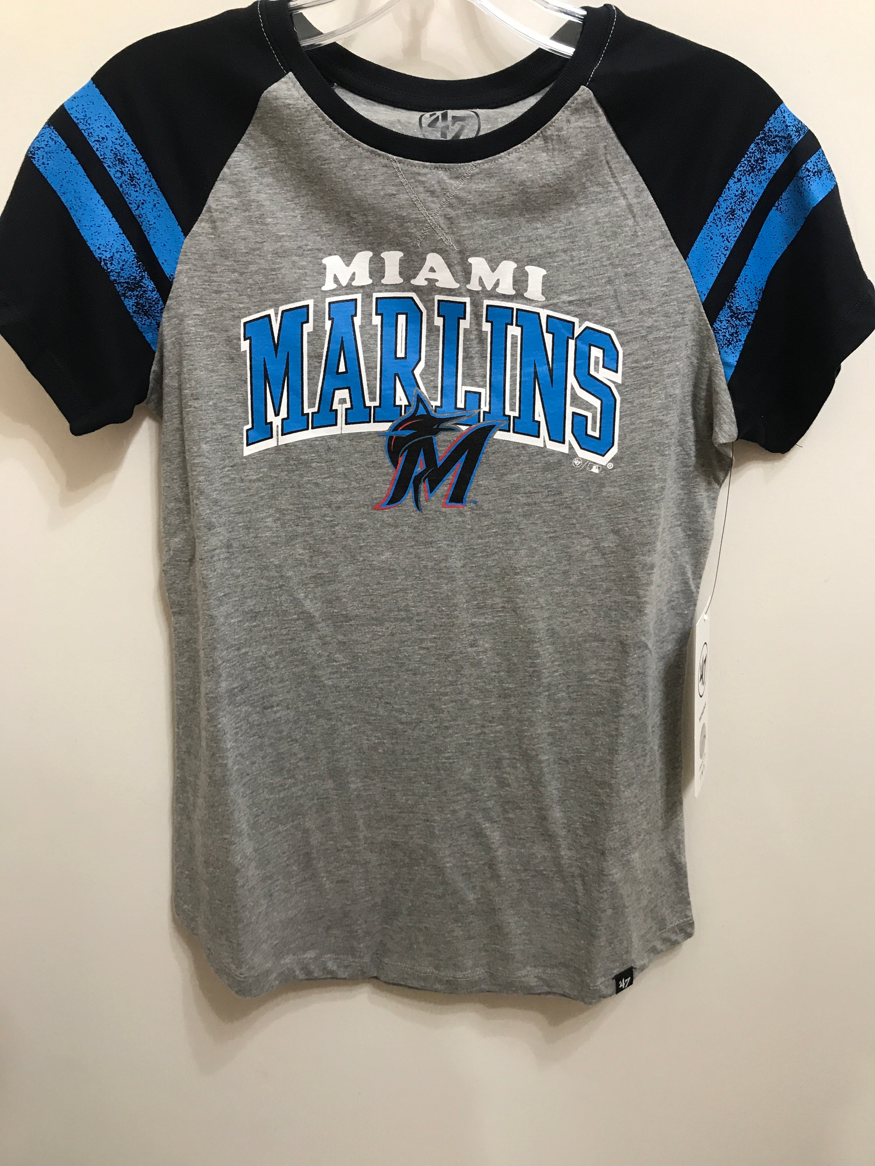 Women's White Miami Marlins Play Calling Raglan V-Neck T-Shirt